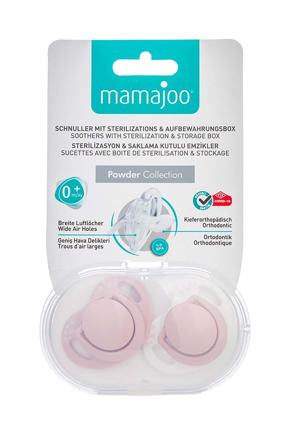 Mamajoo Saklama Kutulu Ortodontik Emzik 0 Ay + Powder Pink
