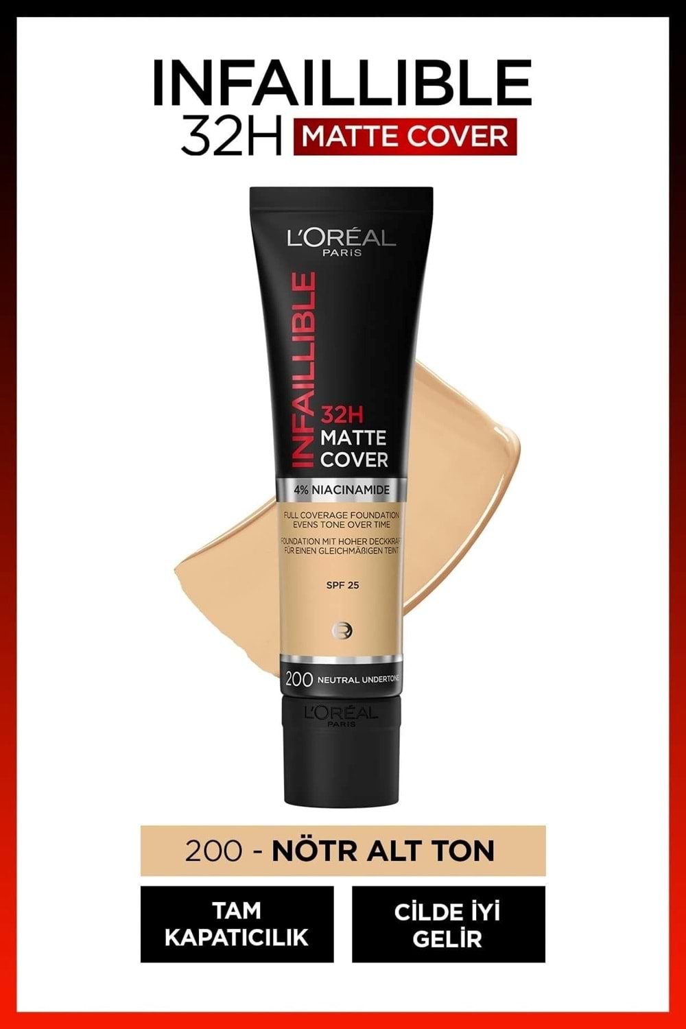 Loreal Paris Infaillible 32h Matte Cover Yüksek Kapatıcı Fondöten - 200 Nötr Alt Ton