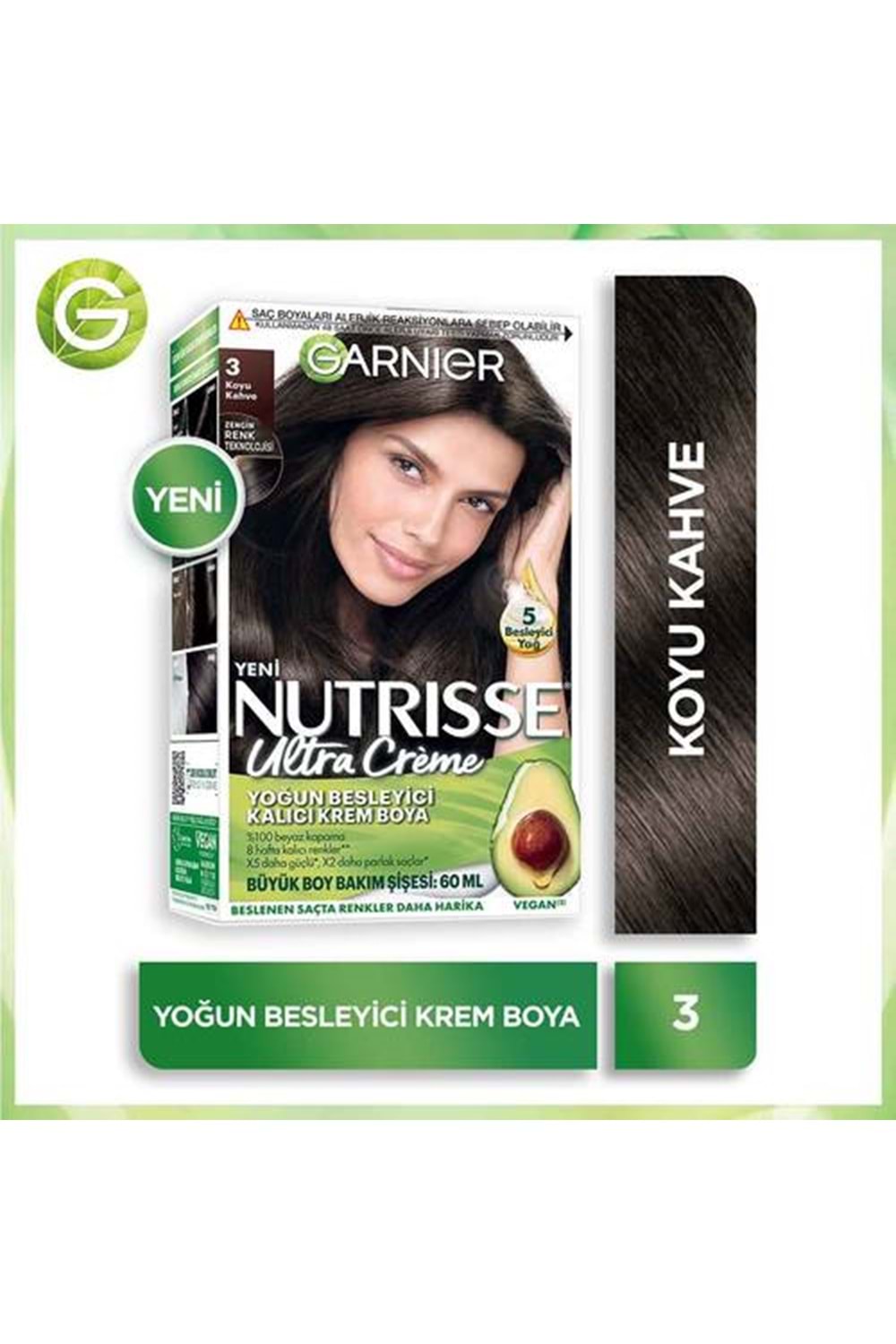 Garnier Nutrisse Yoğun Besleyici Kalıcı Krem Saç Boyası 3 Koyu Kahve 160 ml