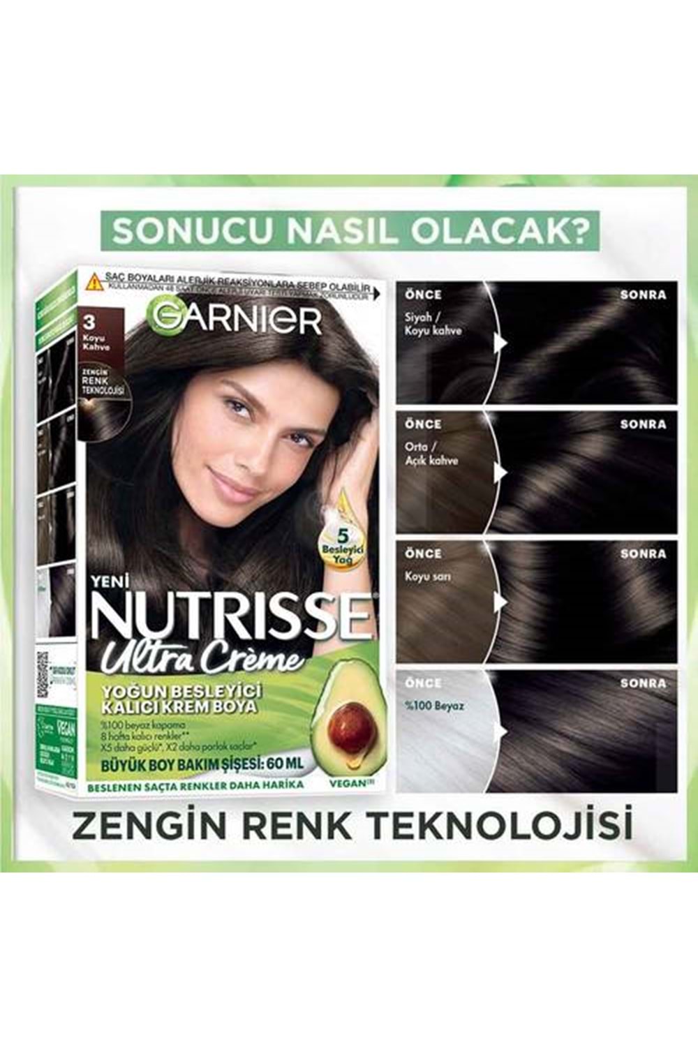 Garnier Nutrisse Yoğun Besleyici Kalıcı Krem Saç Boyası 3 Koyu Kahve 160 ml