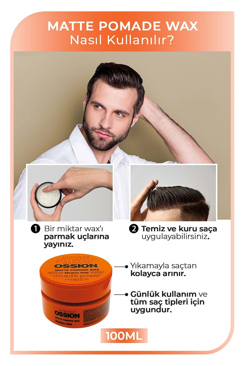 Morfose Ossion Medium Hold Pomade Krem Mat Wax 100 ml