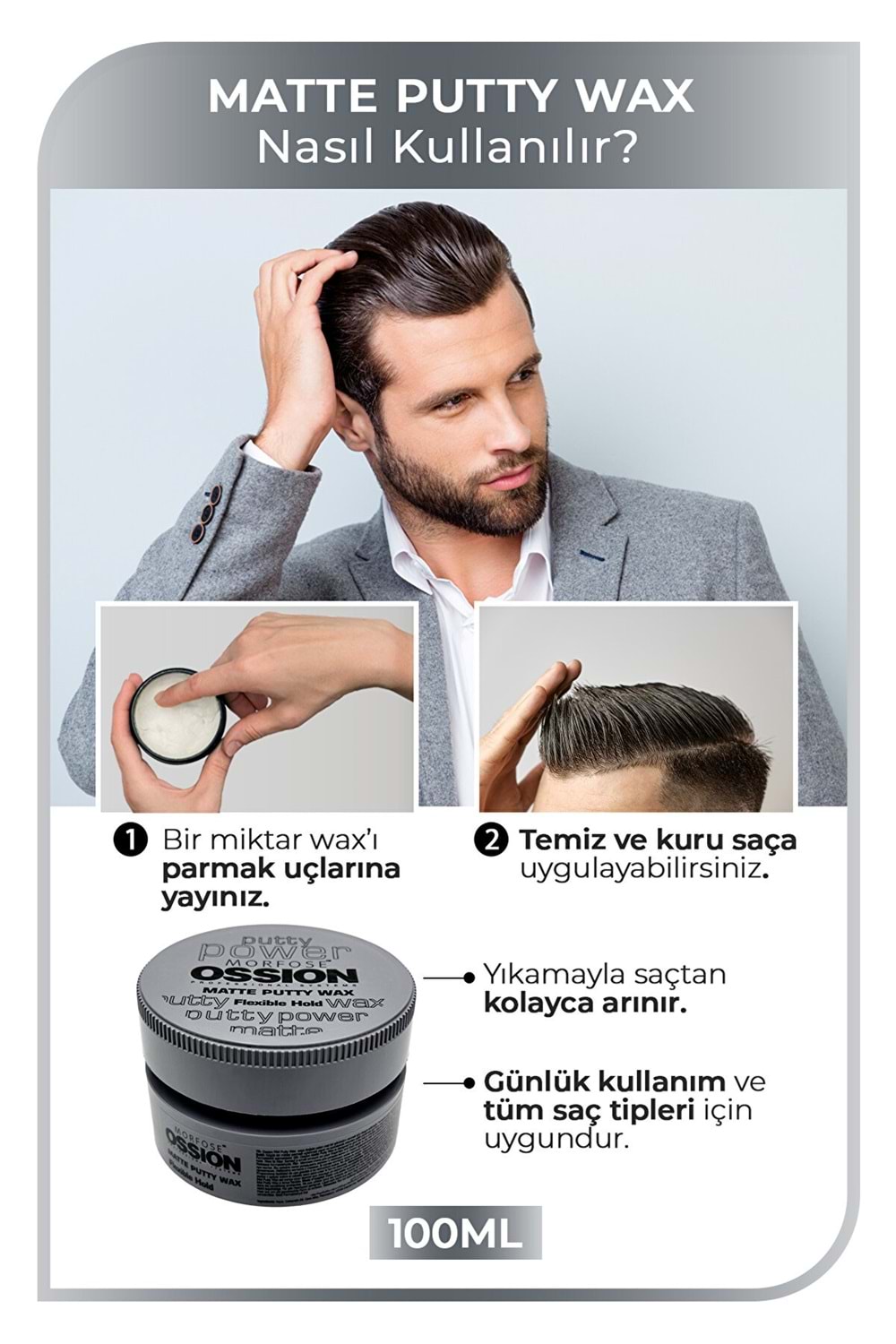 Morfose Ossion Flexible Hold Putty Kremsi Mat Wax 100 ml