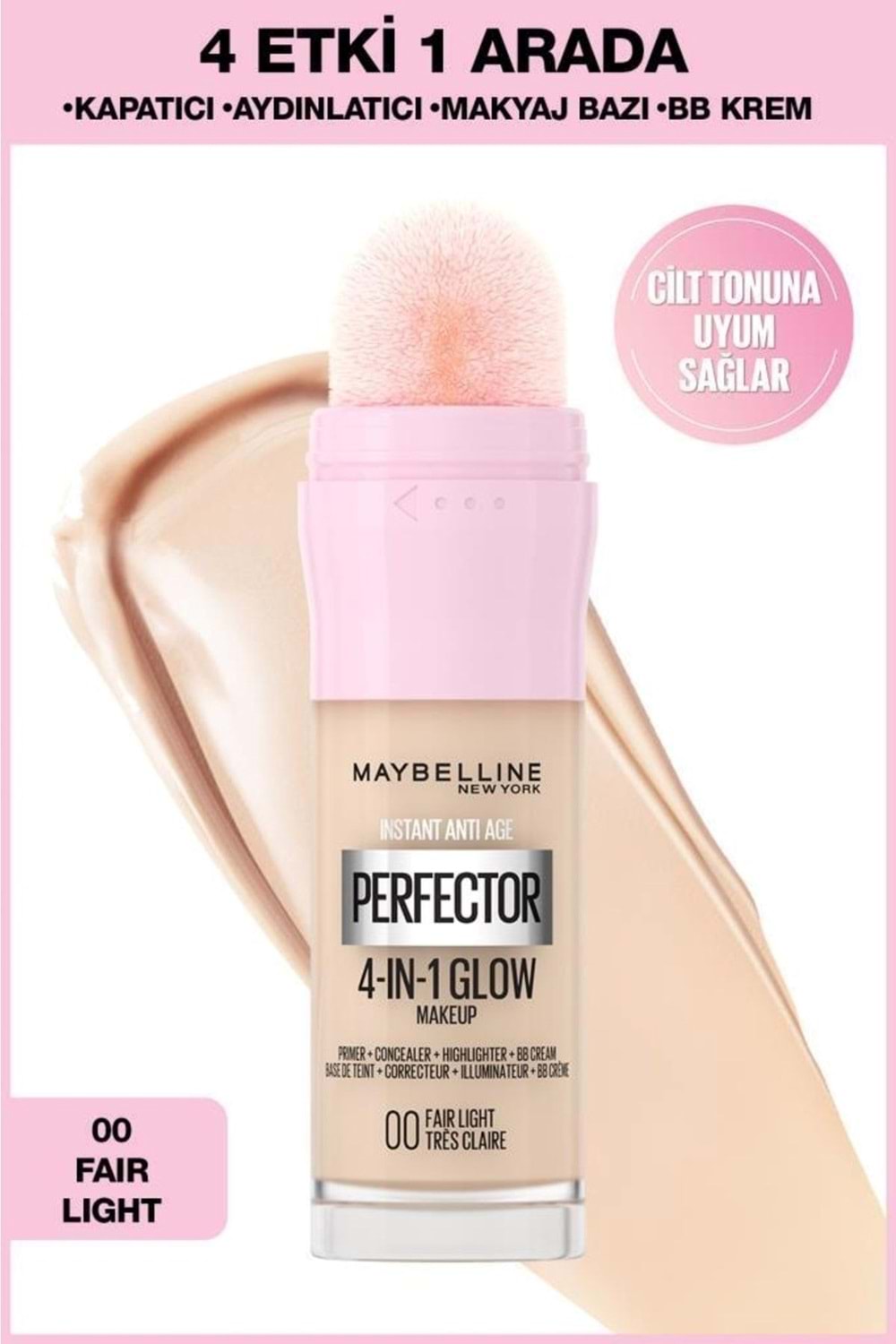 Maybelline New York Instant Perfector Glow 4 Etki 1 Arada Fondöten- 00 Fair Light 20 Ml