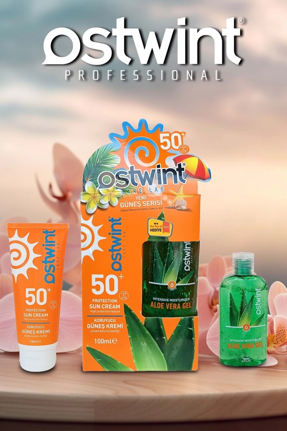 Ostwint SPF 50+ Güneş Kremi 100 ml E Vitaminli + Aloe Vera Jel 100 ml Hediyeli
