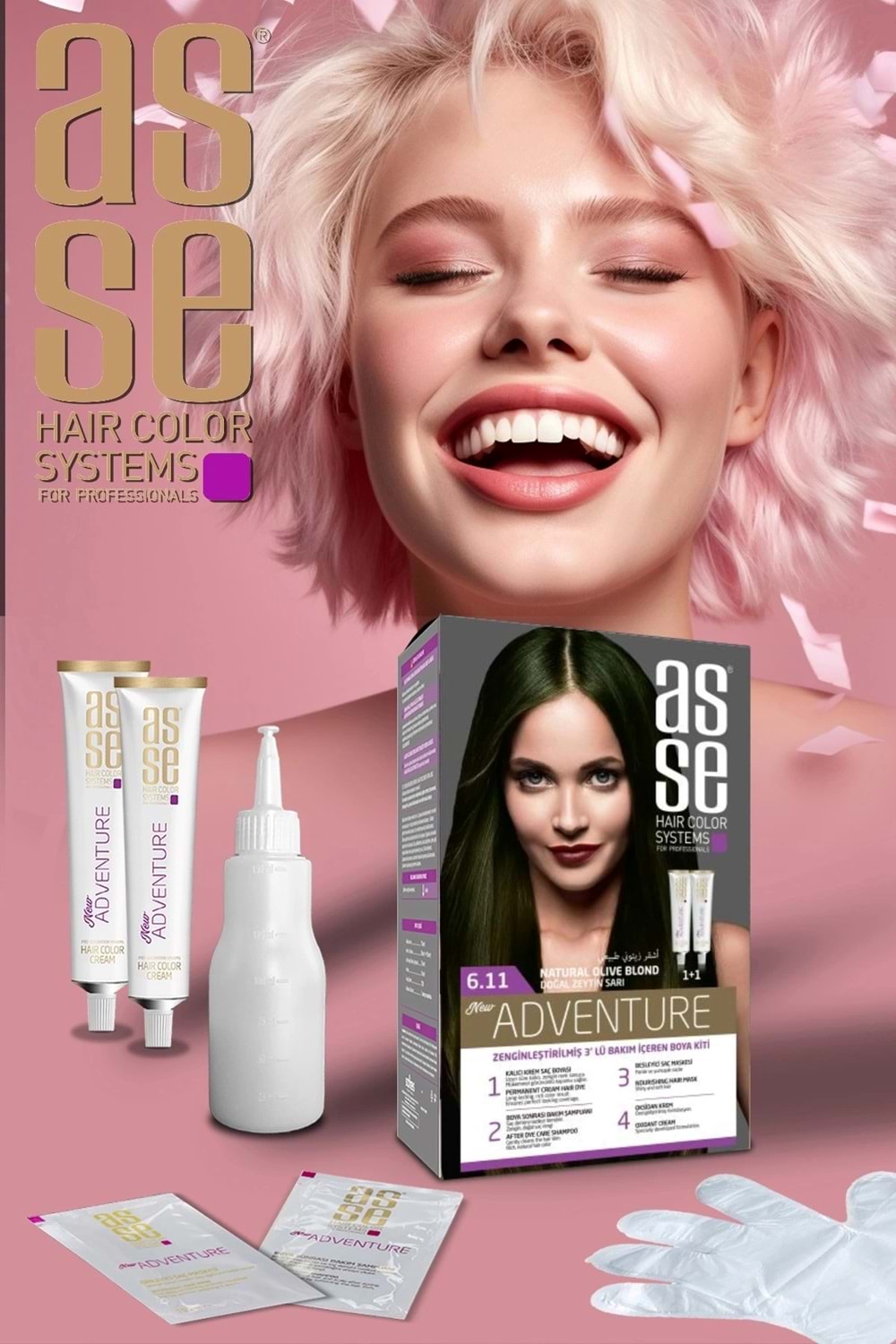 Asse 6.11 Doğal Zeytin Sarı 50 + 50 ml. Set Boya