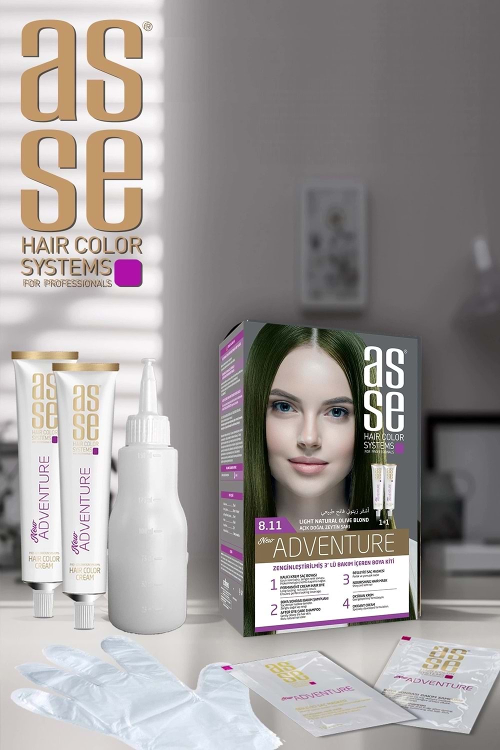 Asse 8.11 Açık Doğal Zeytin Sarı 50+50ml Set Boya