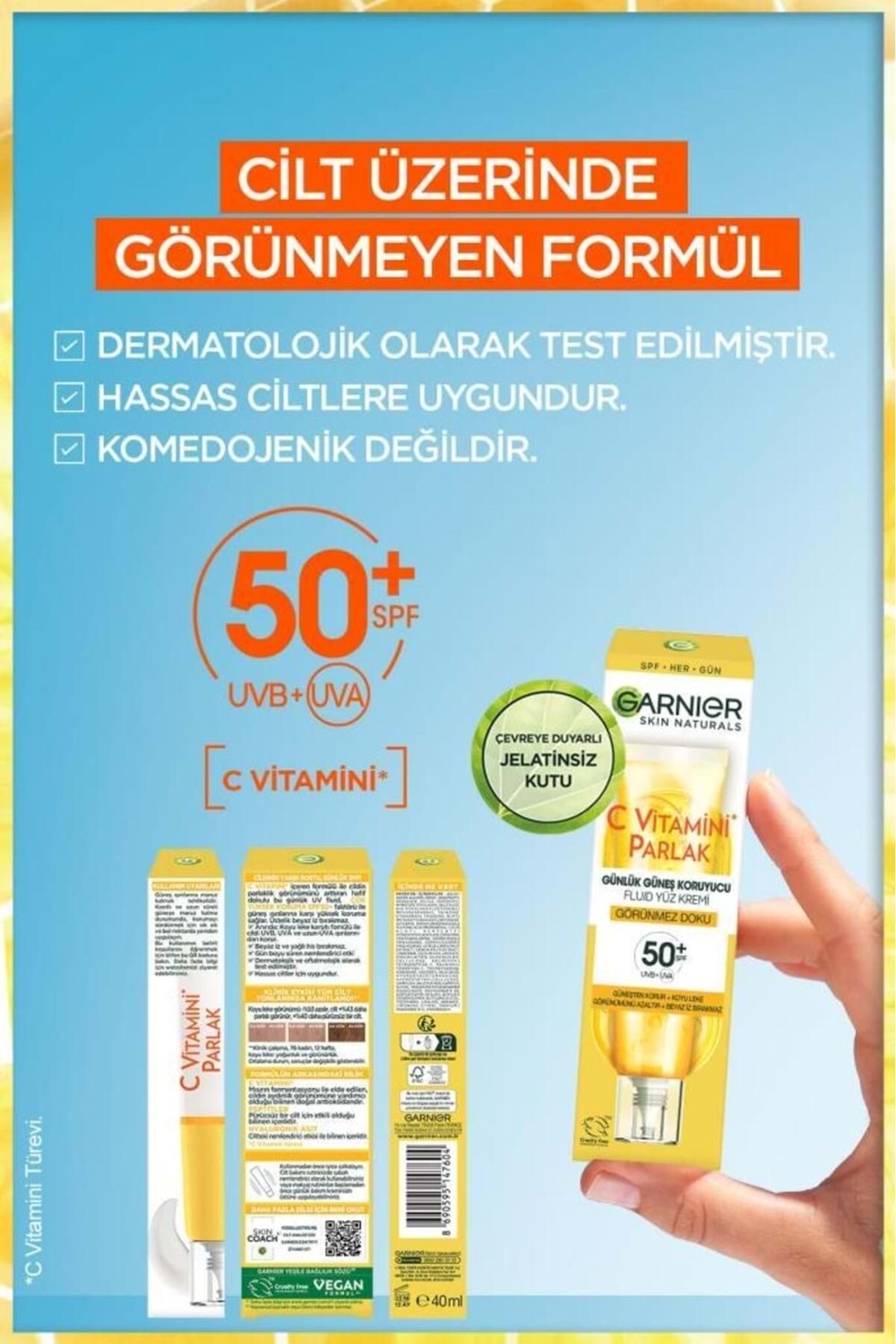 Garnier C Vitamini Parlak Günlük Uv Korumalı Güneş Yüz Kremi Spf50 Görünmez Doku 40ml