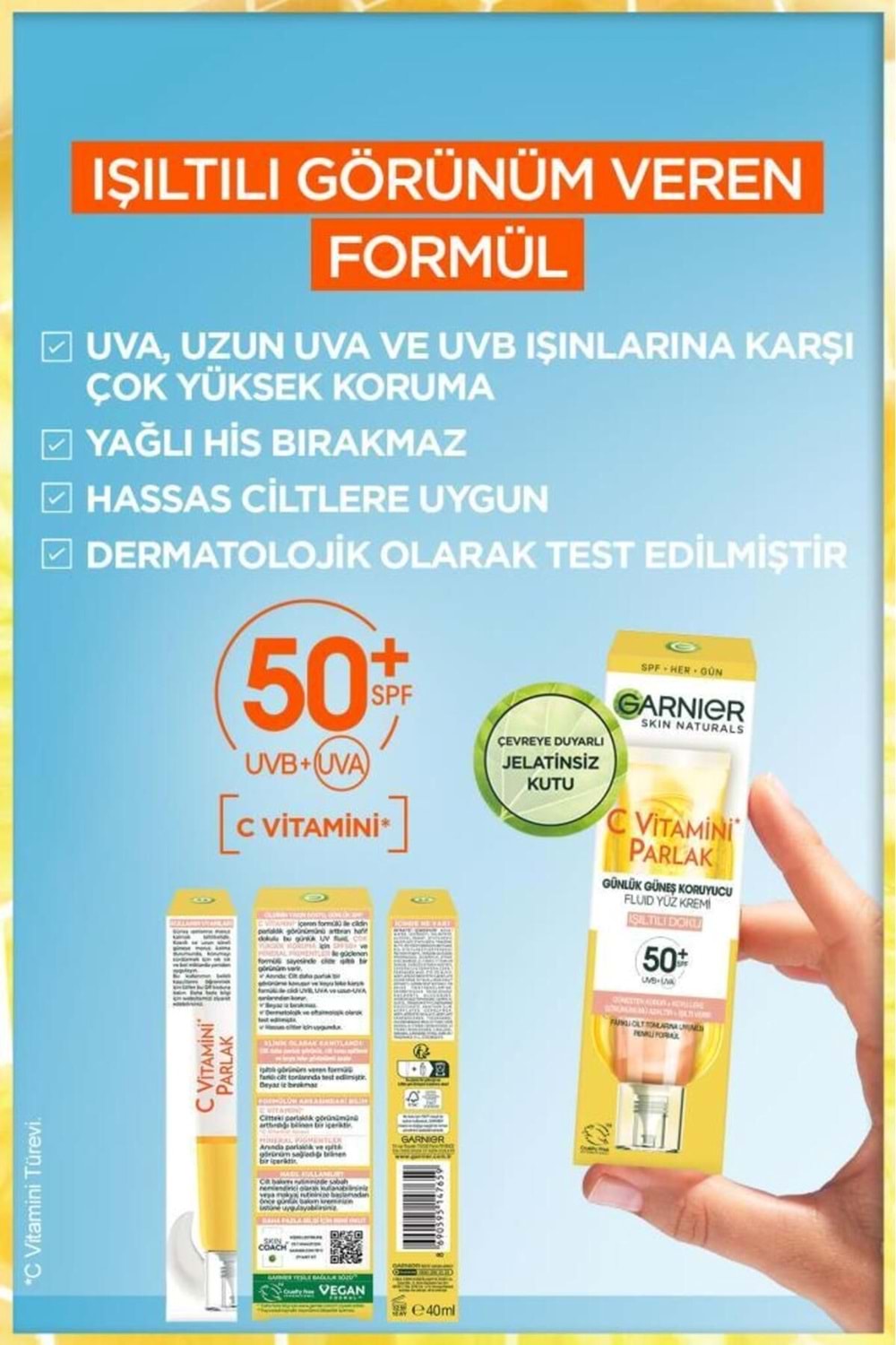 Garnier C Vitamini Parlak Günlük Uv Korumalı Güneş Yüz Kremi Spf50 Işıltılı Doku 40ml