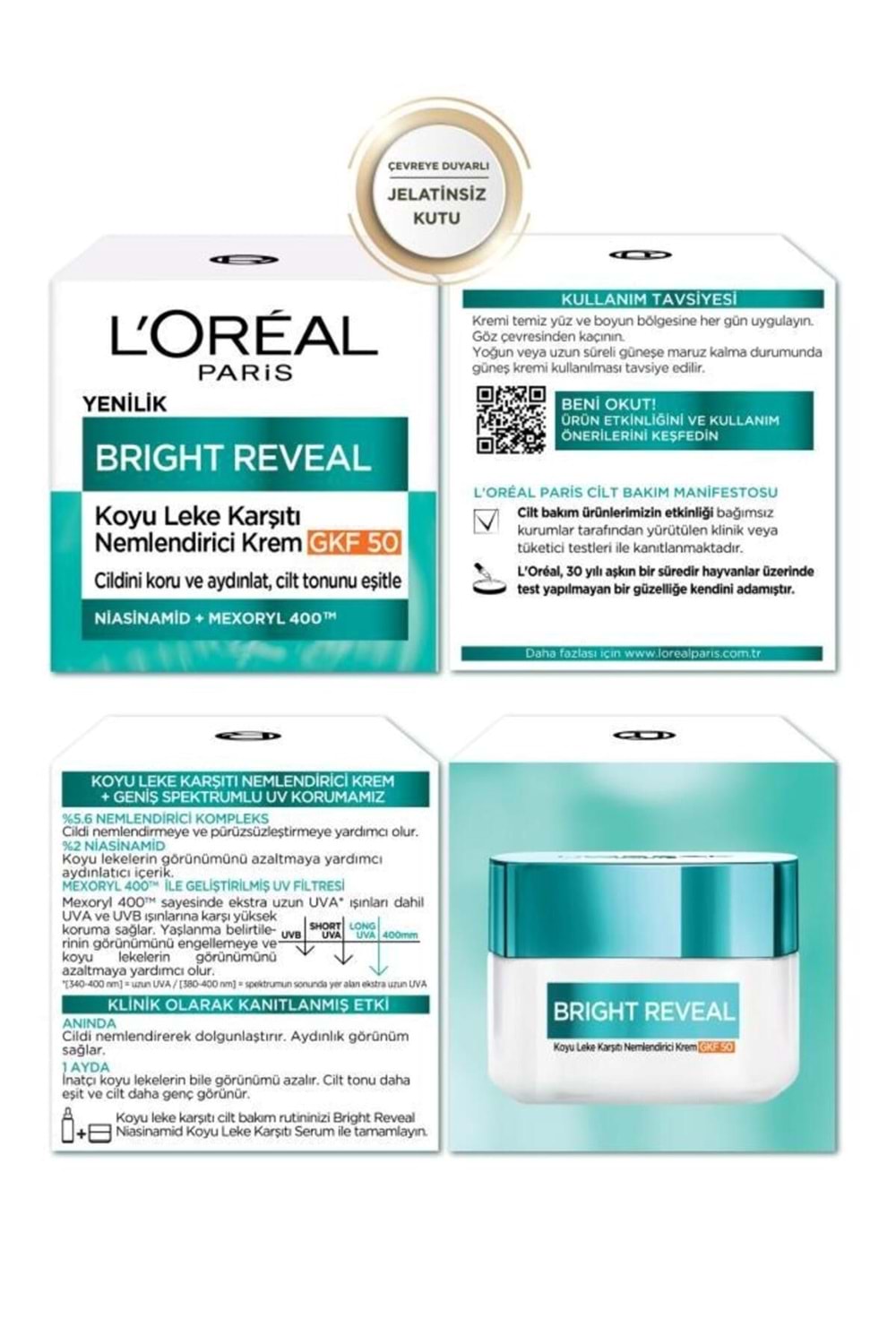 Loreal Paris Bright Reveal Koyu Leke Karşıtı, Cilt Tonu Eşitleyici Spf50 Nemlendirici Krem Niasinamid 50ml