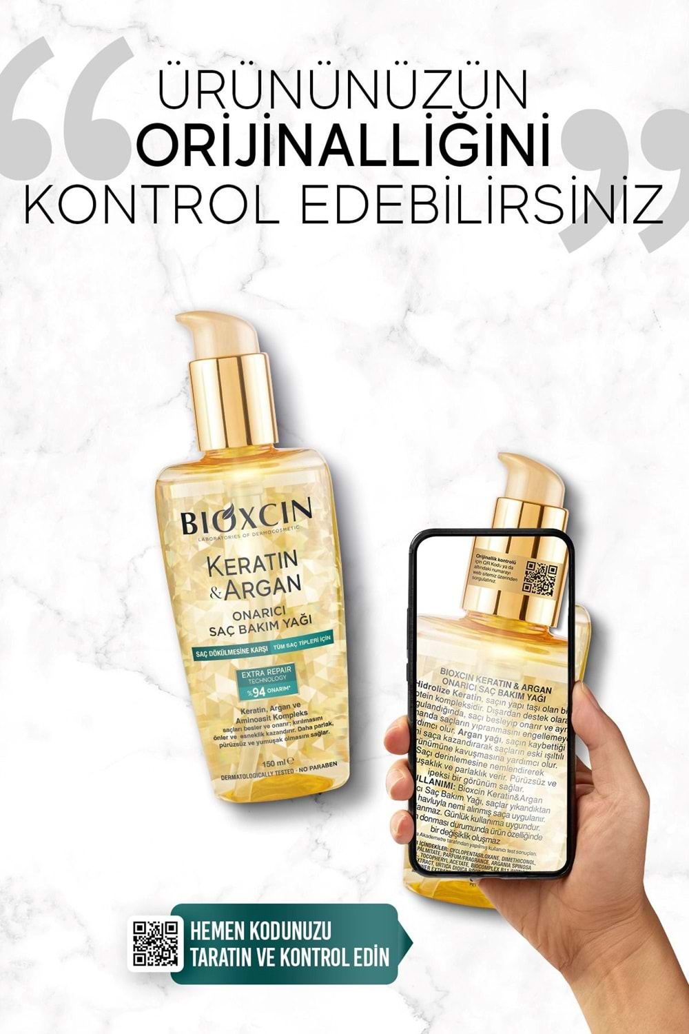 Bioxcin Keratin & Argan Onarıcı Saç Bakım Yağı 150 ml Yıpranmış ve Hasar Görmüş Saçlar