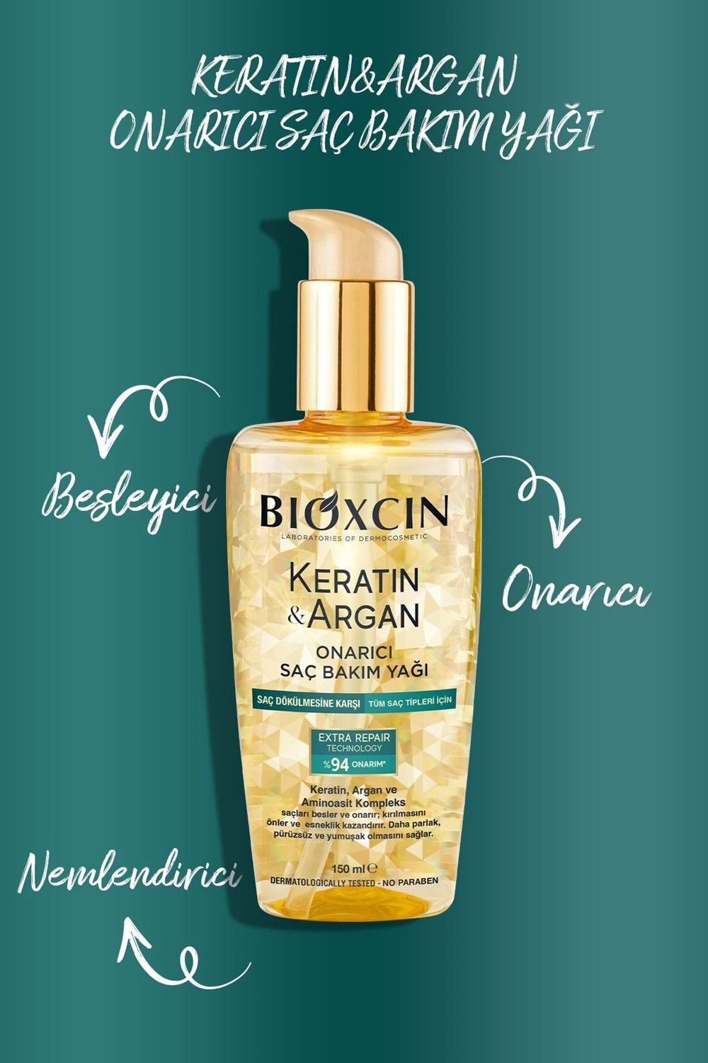 Bioxcin Keratin & Argan Onarıcı Saç Bakım Yağı 150 ml Yıpranmış ve Hasar Görmüş Saçlar