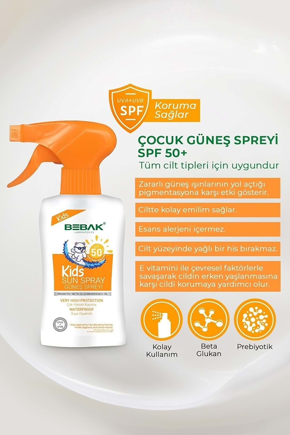 Bebak Spf 50+ Uva / Uvb Işınlarına Karşı Yüksek Koruma Etkili Çocuk Güneş Spreyi 175 Ml