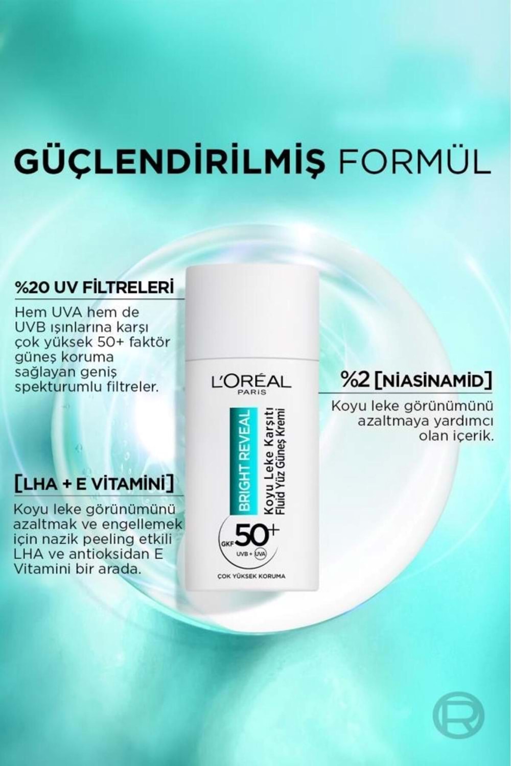 Loreal Paris Bright Reveal Spf 50+ Koyu Leke Karşıtı Fluid Günlük Yüz Güneş Kremi 50ml