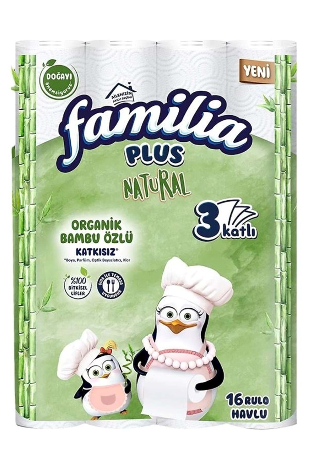 Familia Plus Natural Organik Bambu Özlü Penguen Kağıt Havlu 16 lı.