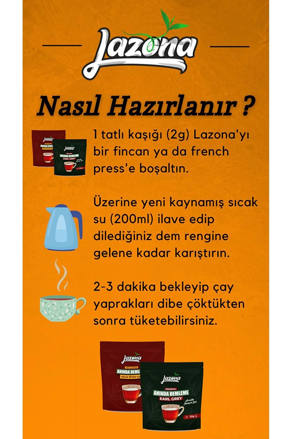 Lazona Anında Demleme Earl Grey Siyah Çay 50 gr. 25'li Tek Dem Paketi ( Bergamotlu )