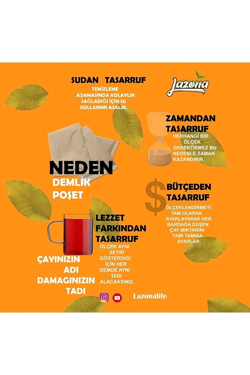 Lazona Jumbo Demlik Poşet Siyah Çay 30 gr. 50'li