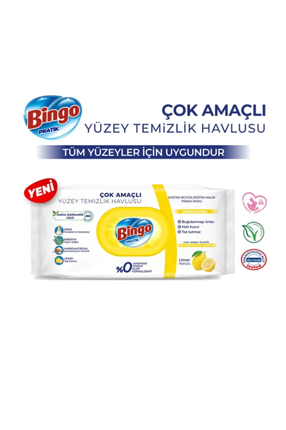 Bingo Yüzey Temizleme Havlusu Limon Kokulu 96 Adetli 1 Paket