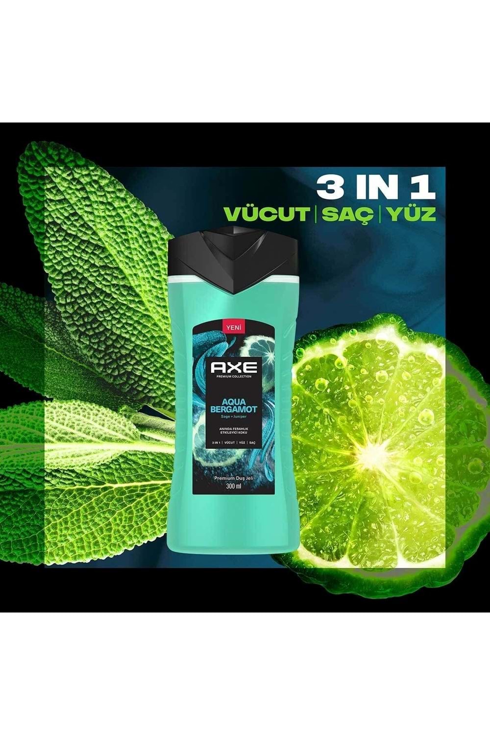 Axe Premium Collection Duş Jeli Aqua Bergamot 3 in 1 Vücut Saç Yüz 300 ml