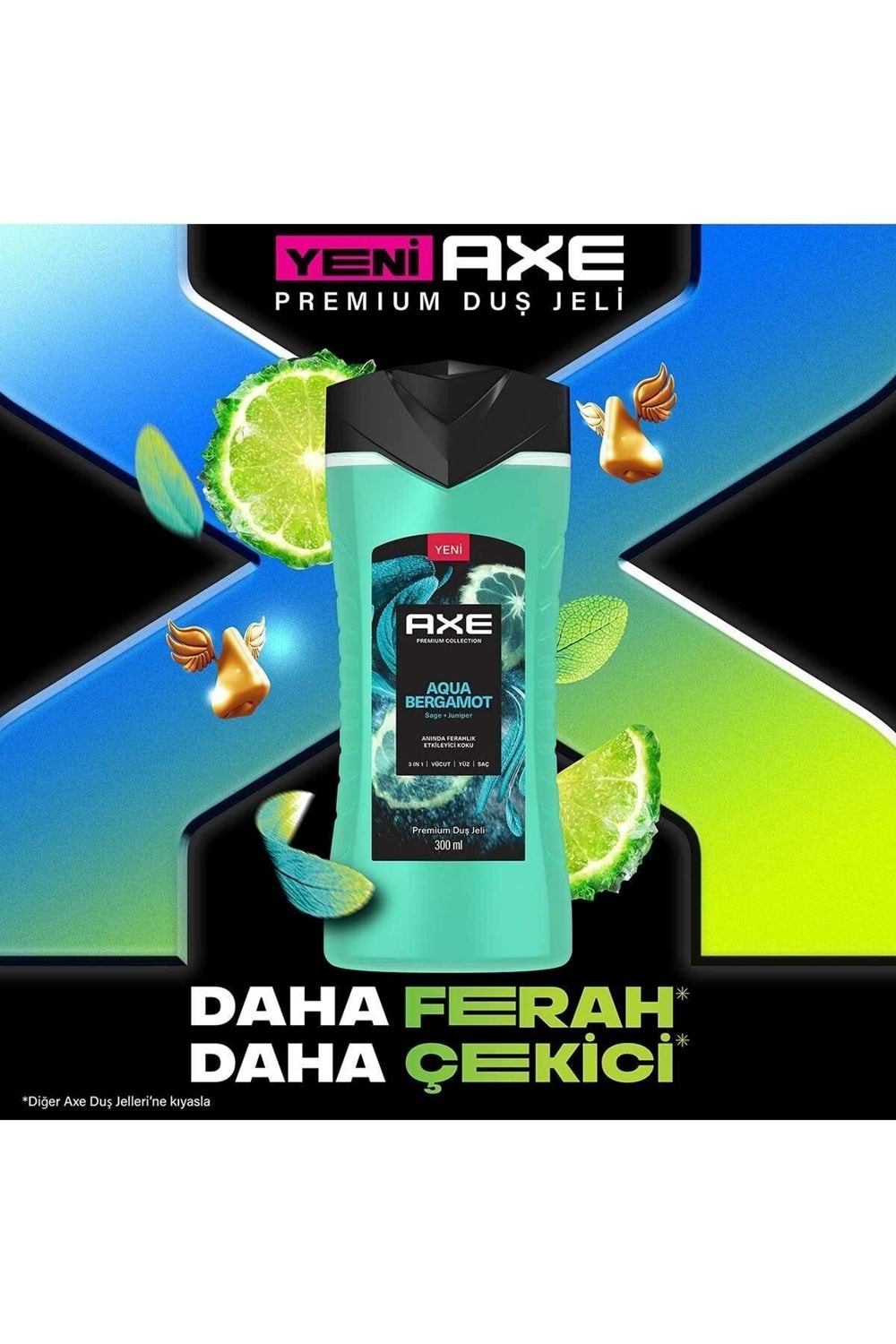 Axe Premium Collection Duş Jeli Aqua Bergamot 3 in 1 Vücut Saç Yüz 300 ml