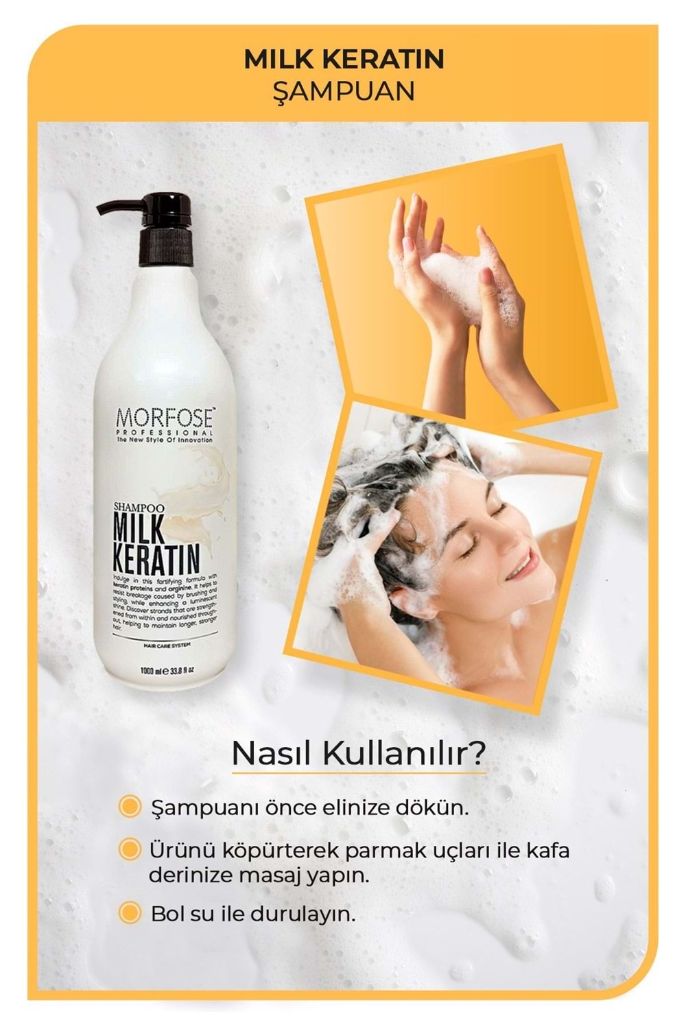 Morfose Milk Therapy Keratin Saç Bakım Şampuanı 1000 ml - Saç Dökülmesi Önleyici, Besleyici, Koruyucu Etki