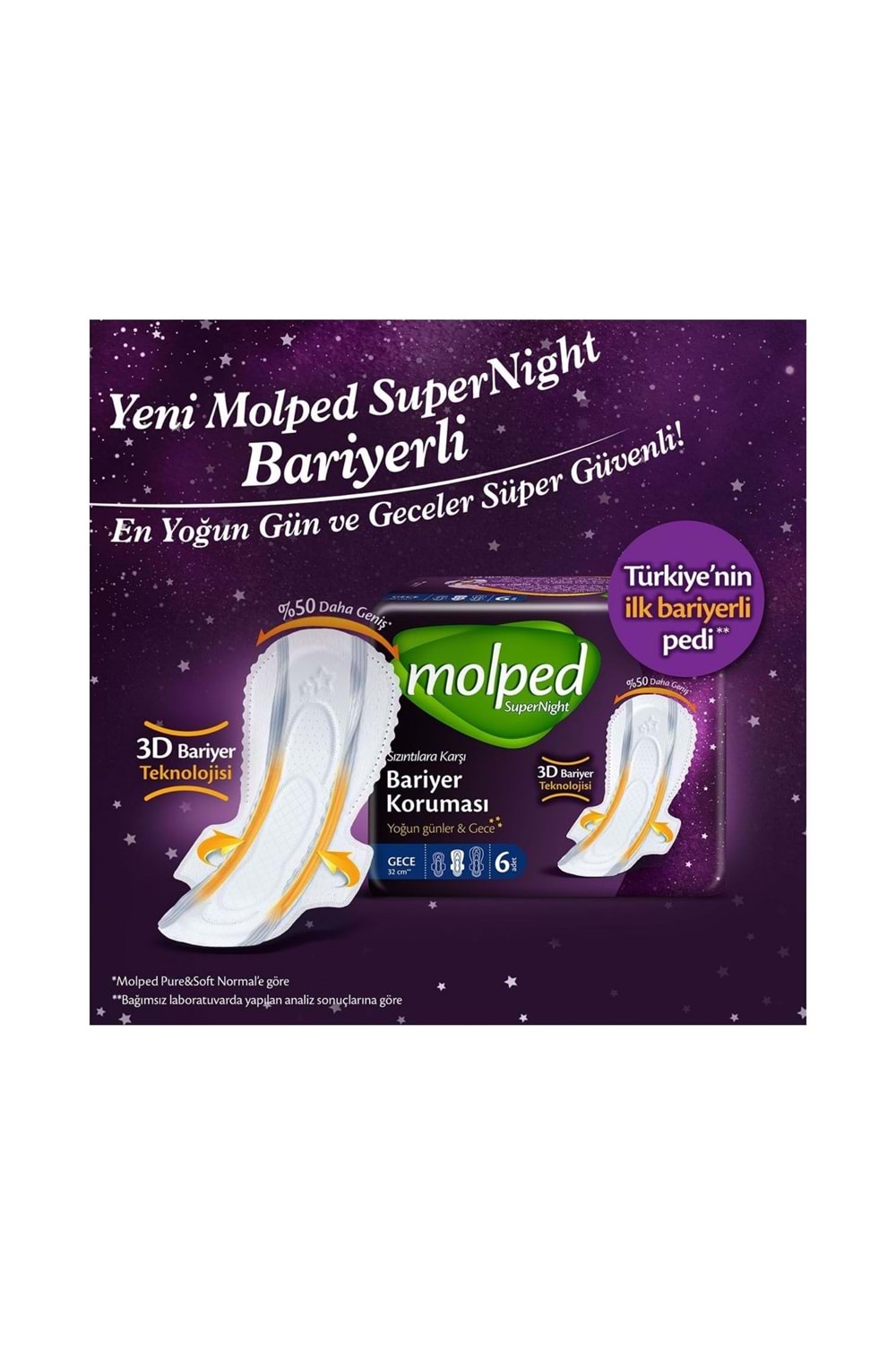 Molped SuperNight Gece Dev Ultra Hijyenik Bariyer Koruma Eko 22'Li x 12 Paket - 1 Koli 264 Adet Ped