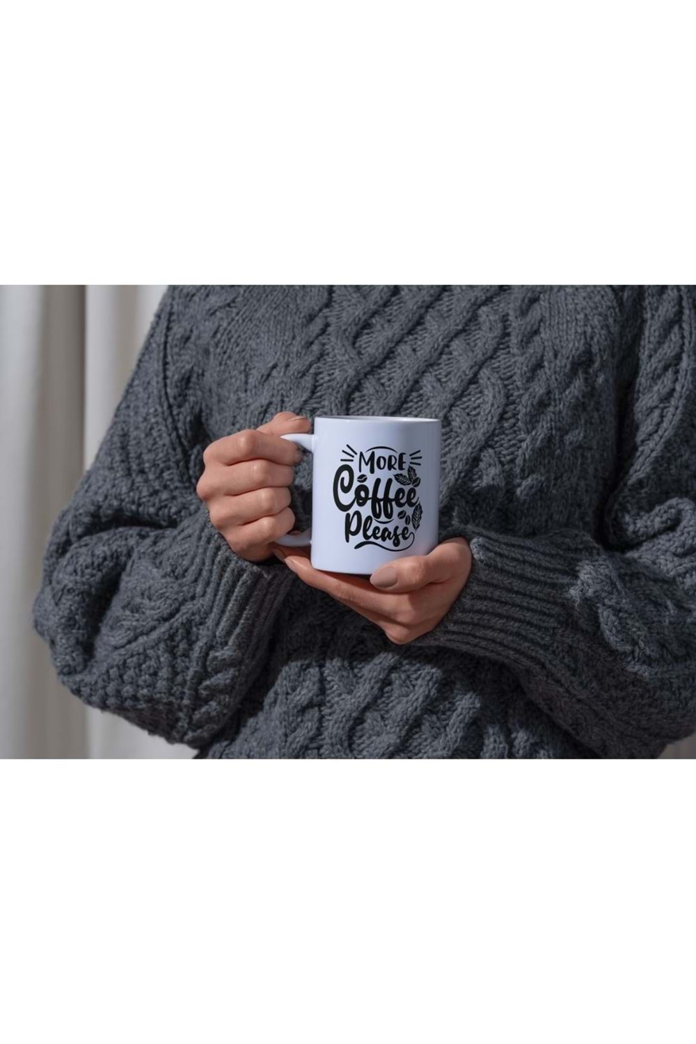 Win Ovro Premium Ultra Beyaz Porselen Kupa Bardak Çift Yönlü Baskılı - More Coffee Please