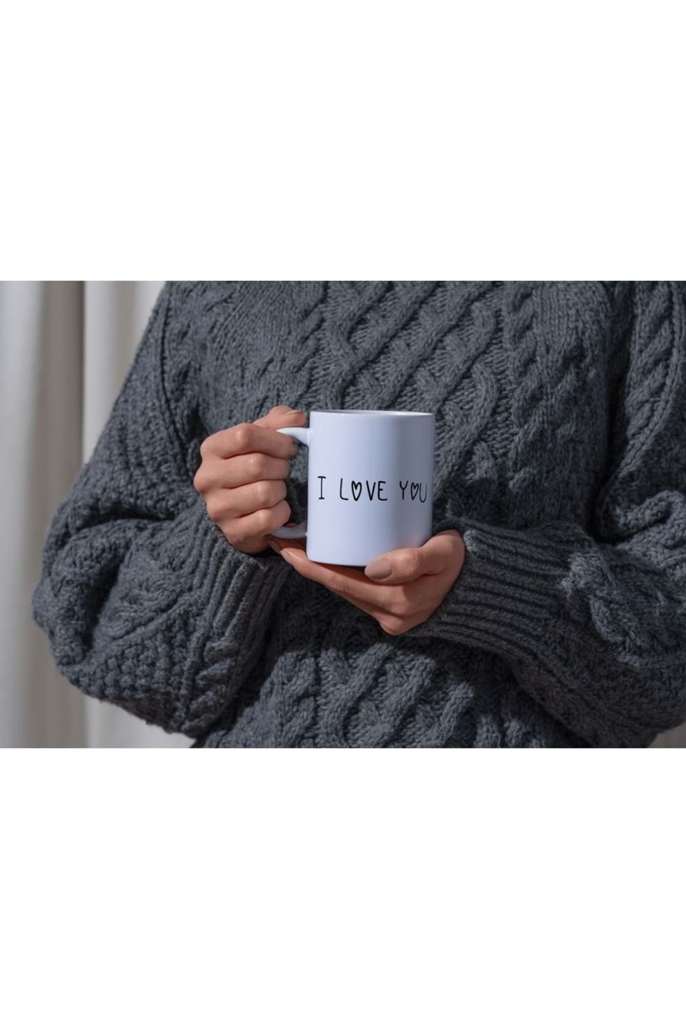 Win Ovro Premium Ultra Beyaz Porselen Kupa Bardak Çift Yönlü Baskılı - I Love You