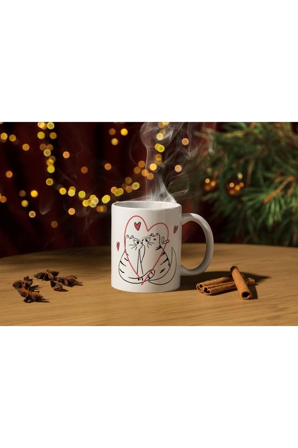 Win Ovro Premium Ultra Beyaz Porselen Kupa Bardak Çift Yönlü Baskılı - Sevgili Kedi