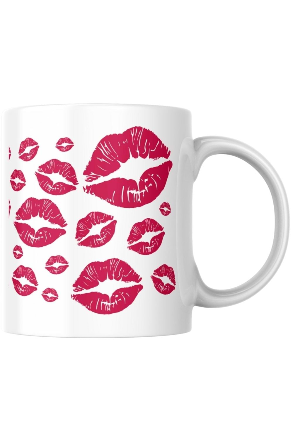 Win Ovro Premium Ultra Beyaz Porselen Kupa Bardak Çift Yönlü Baskılı - Kiss Love Öpücük