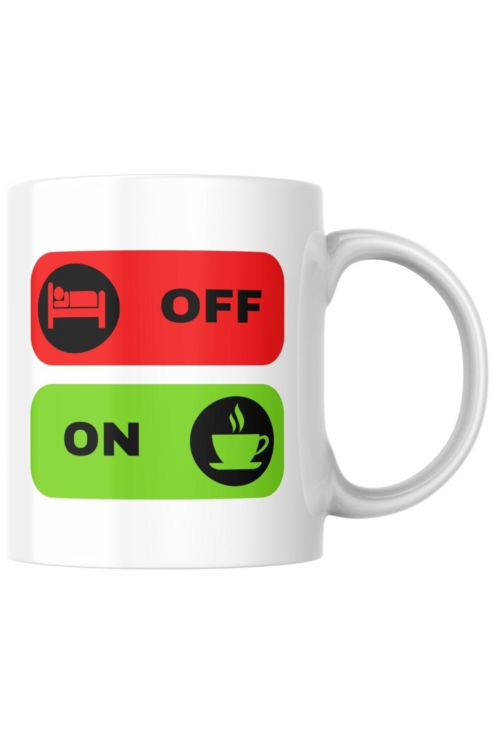 Win Ovro Premium Ultra Beyaz Porselen Kupa Bardak Çift Yönlü Baskılı - Off On