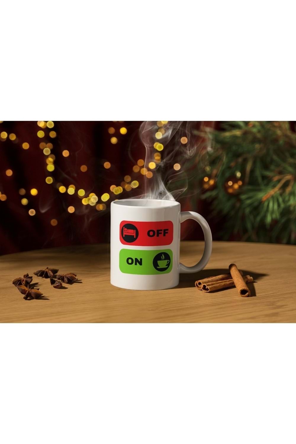 Win Ovro Premium Ultra Beyaz Porselen Kupa Bardak Çift Yönlü Baskılı - Off On