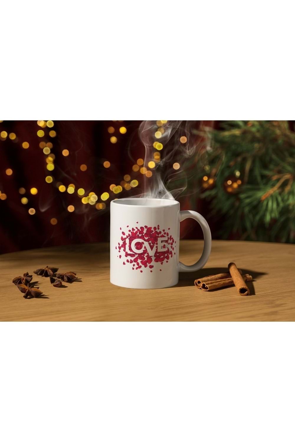 Win Ovro Premium Ultra Beyaz Porselen Kupa Bardak Çift Yönlü Baskılı - Love Yaprak