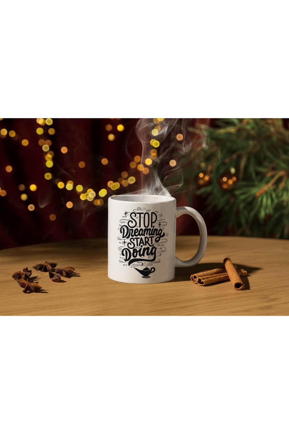 Win Ovro Premium Ultra Beyaz Porselen Kupa Bardak Çift Yönlü Baskılı - Stop Dreaming Start Doing