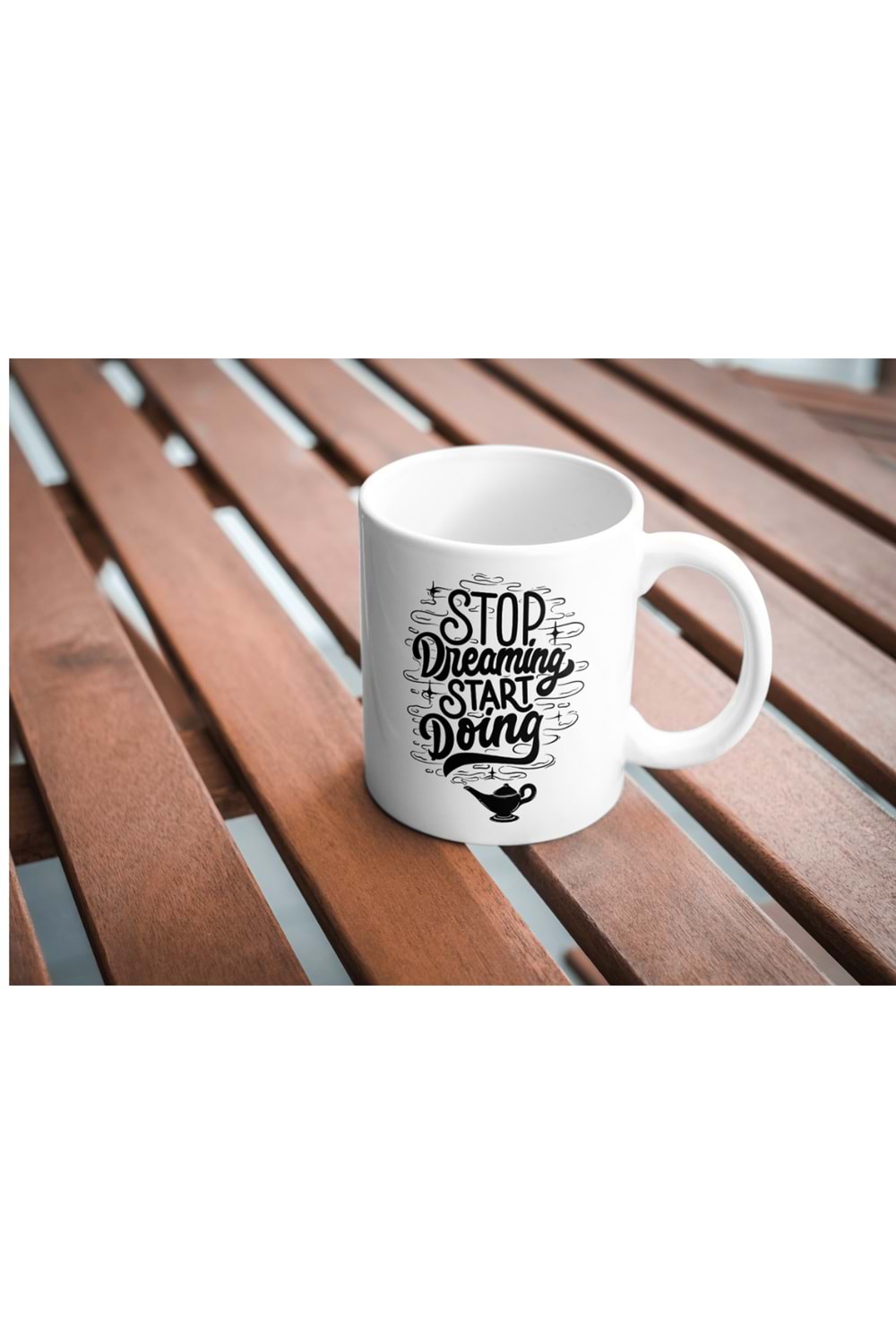 Win Ovro Premium Ultra Beyaz Porselen Kupa Bardak Çift Yönlü Baskılı - Stop Dreaming Start Doing