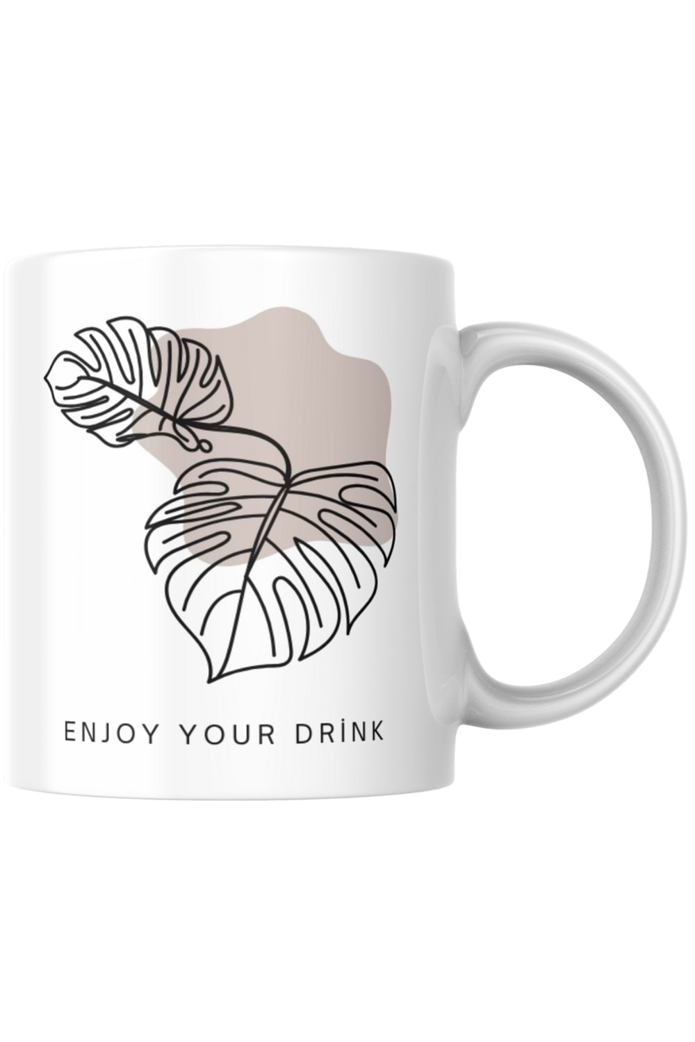 Win Ovro Premium Ultra Beyaz Porselen Kupa Bardak Çift Yönlü Baskılı - Enjoy Your Drink