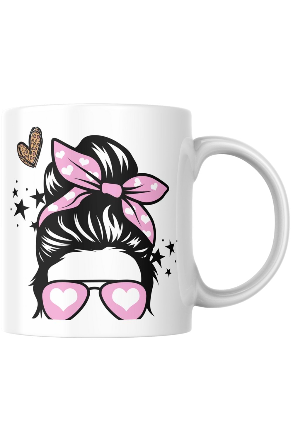 Win Ovro Premium Ultra Beyaz Porselen Kupa Bardak Çift Yönlü Baskılı - Kalp Gözlük Kadın