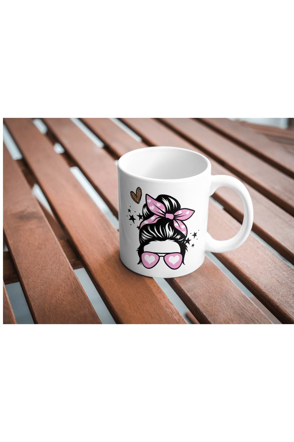 Win Ovro Premium Ultra Beyaz Porselen Kupa Bardak Çift Yönlü Baskılı - Kalp Gözlük Kadın