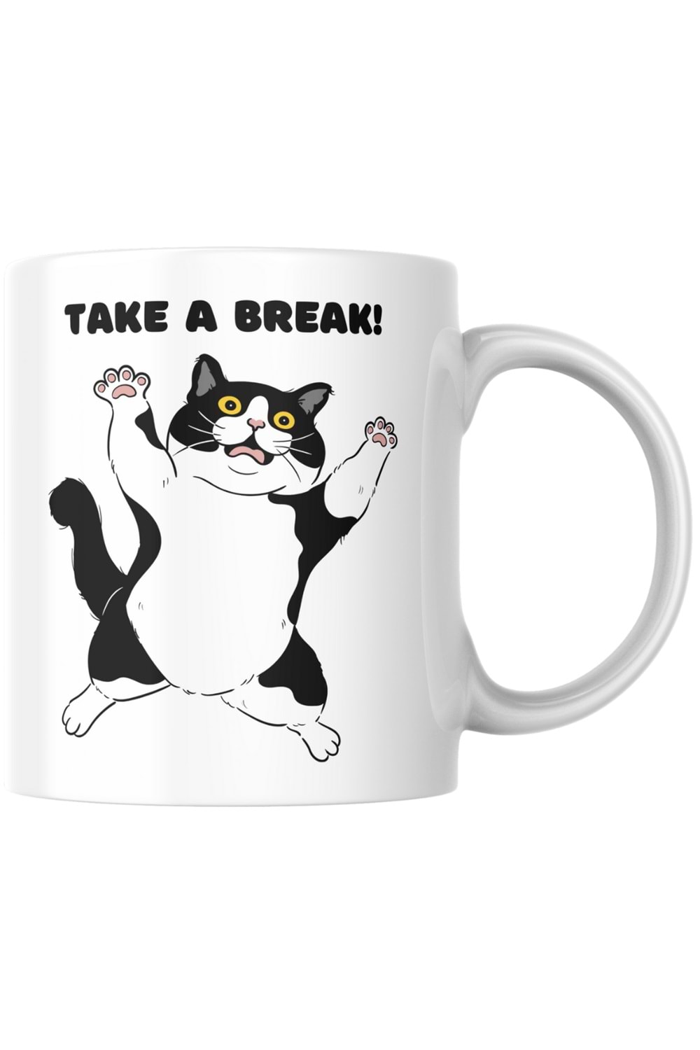 Win Ovro Premium Ultra Beyaz Porselen Kupa Bardak Çift Yönlü Baskılı - Take A Break Coffee