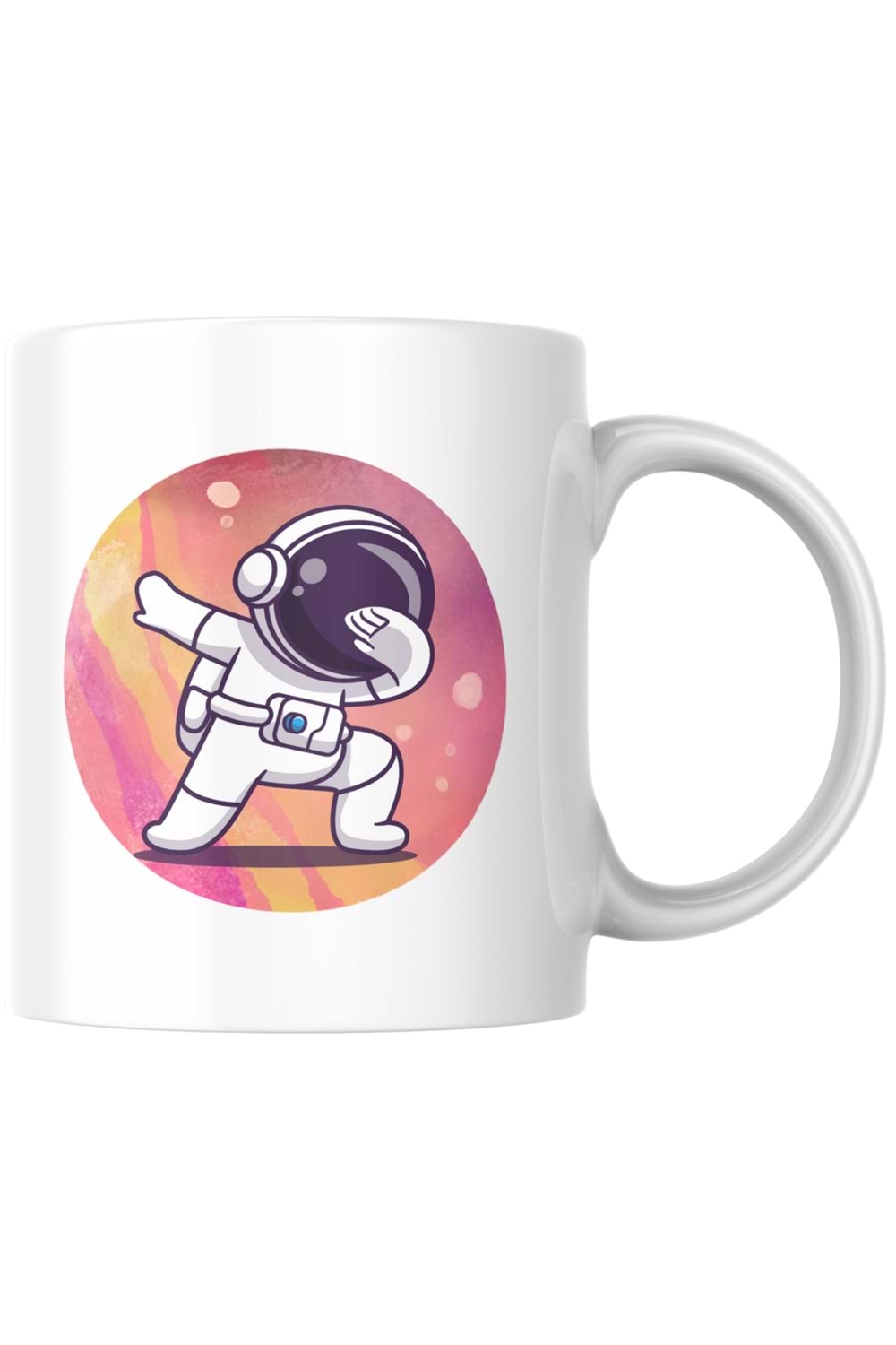 Win Ovro Premium Ultra Beyaz Porselen Kupa Bardak Çift Yönlü Baskılı - Astronat Renkli