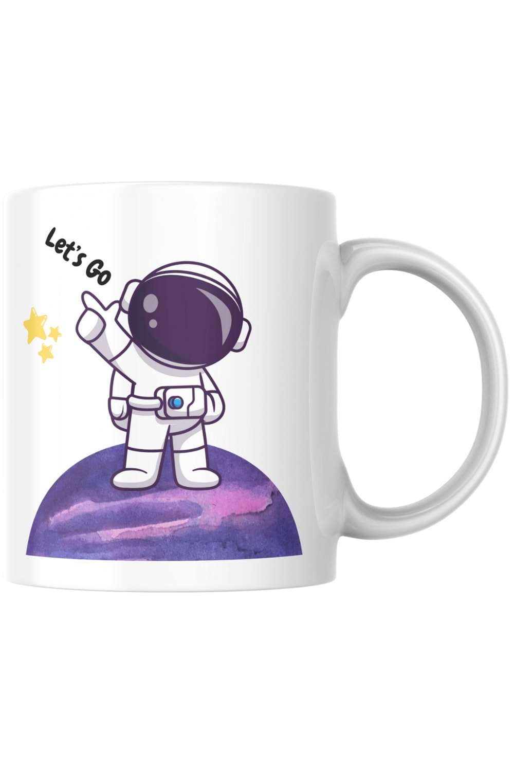 Win Ovro Premium Ultra Beyaz Porselen Kupa Bardak Çift Yönlü Baskılı - Astronot Lets Go