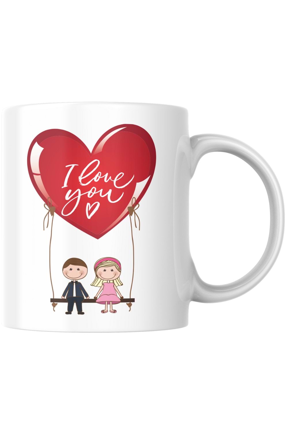 Win Ovro Premium Ultra Beyaz Porselen Kupa Bardak Çift Yönlü Baskılı - Love You Salıncak