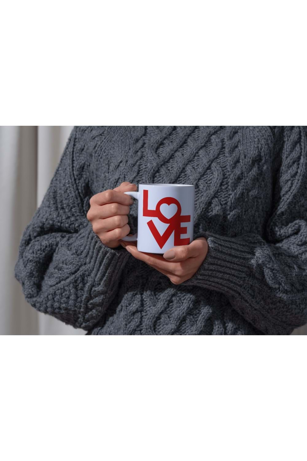 Win Ovro Premium Ultra Beyaz Porselen Kupa Bardak Çift Yönlü Baskılı - Love Kalp Aşk