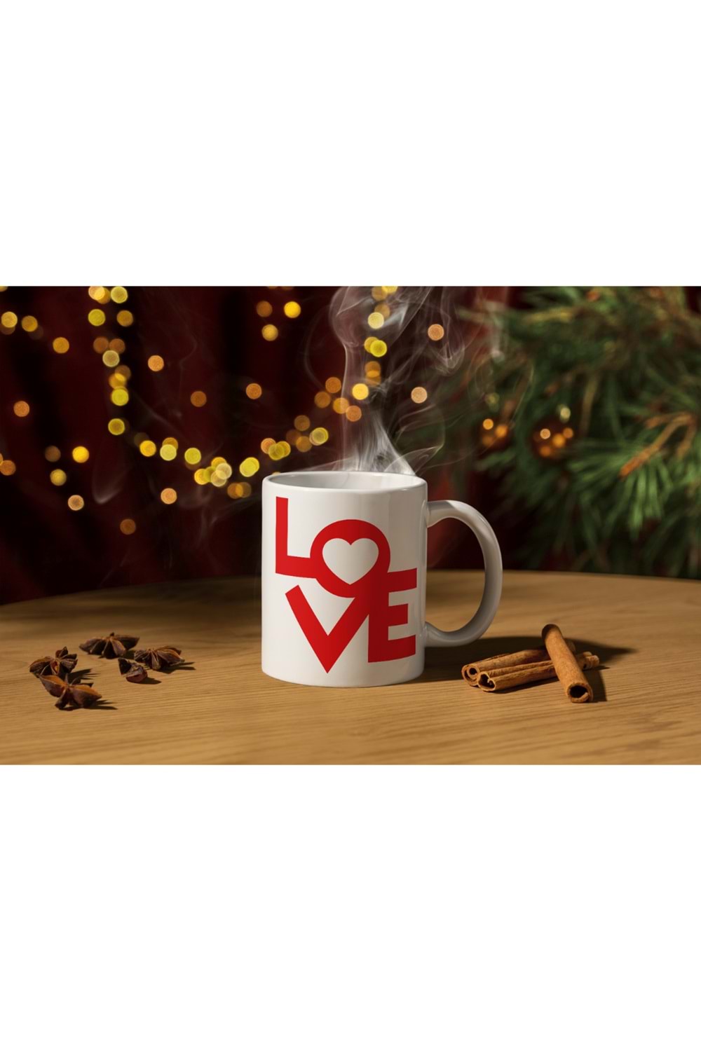 Win Ovro Premium Ultra Beyaz Porselen Kupa Bardak Çift Yönlü Baskılı - Love Kalp Aşk