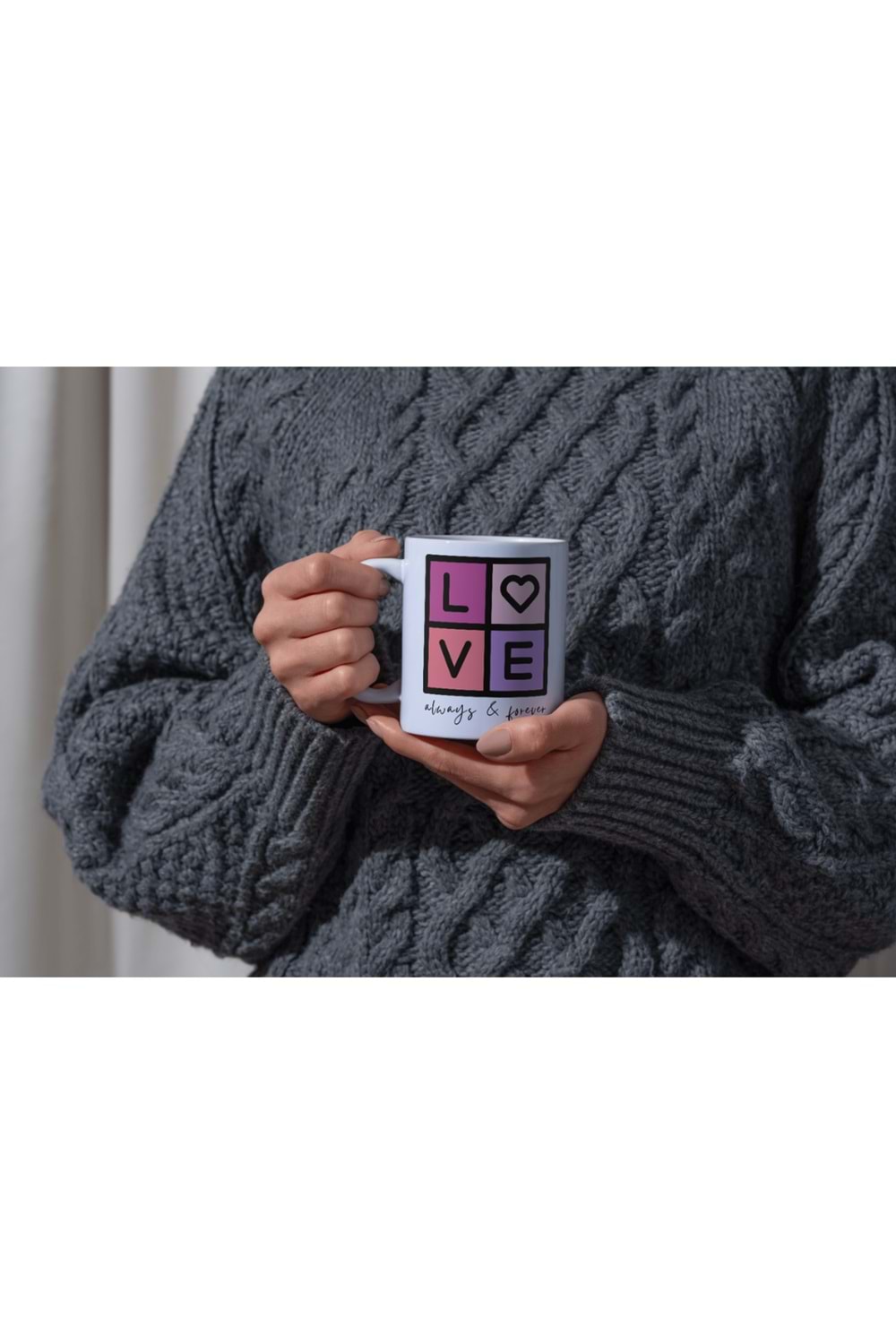 Win Ovro Premium Ultra Beyaz Porselen Kupa Bardak Çift Yönlü Baskılı - Love Sonsuza Kadar Aşk