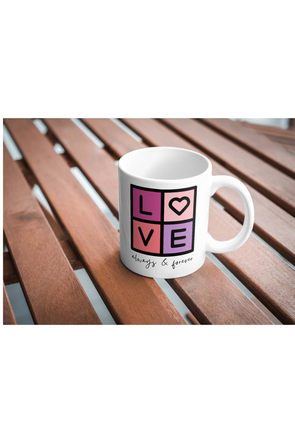 Win Ovro Premium Ultra Beyaz Porselen Kupa Bardak Çift Yönlü Baskılı - Love Sonsuza Kadar Aşk