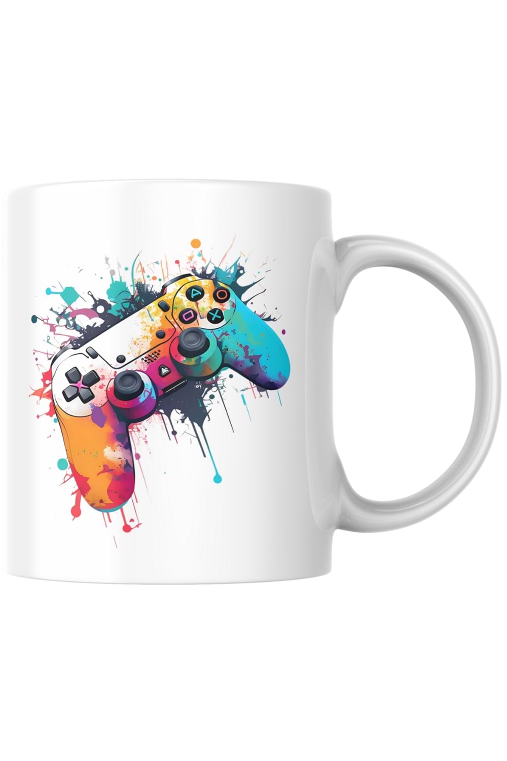 Win Ovro Premium Ultra Beyaz Porselen Kupa Bardak Çift Yönlü Baskılı - Renkli PS Oyun Kolu Desen