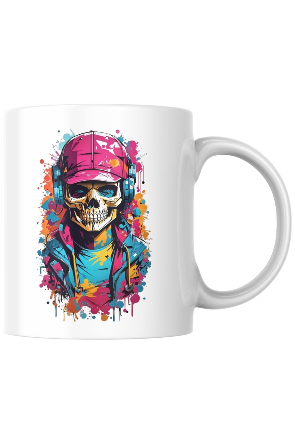 Win Ovro Premium Ultra Beyaz Porselen Kupa Bardak Çift Yönlü Baskı - Kulaklık Kuru Kafa Tasarım