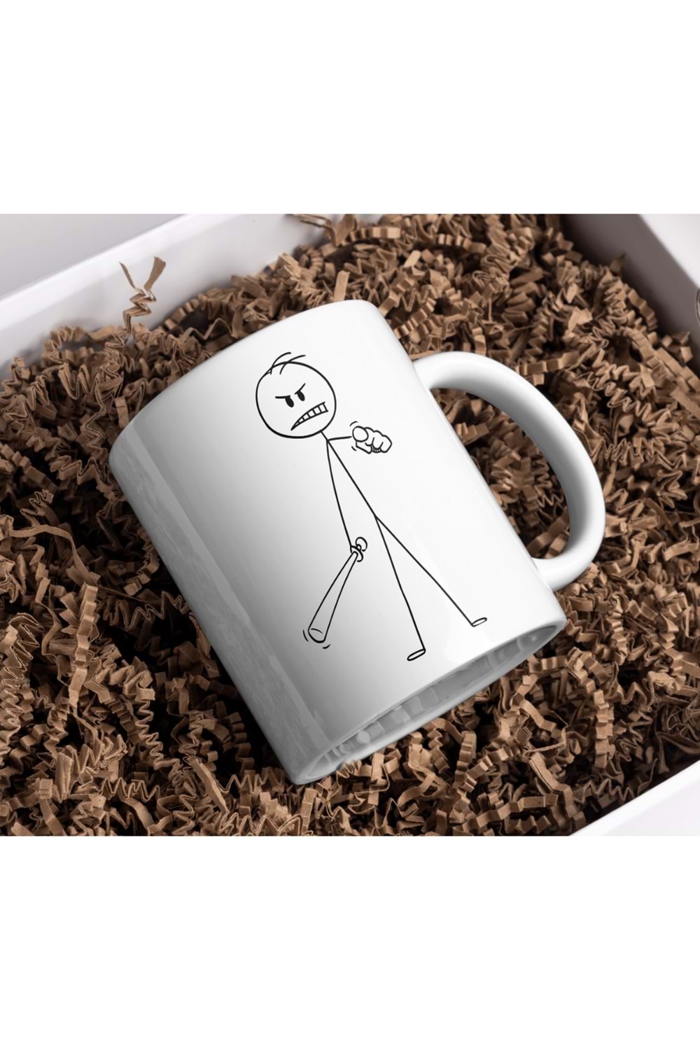 Win Ovro Premium Beyaz Porselen Hediye Kupa Bardak Çift Yönlü Baskı - Çizgiyle Anlat Çöp Adam Kızgın