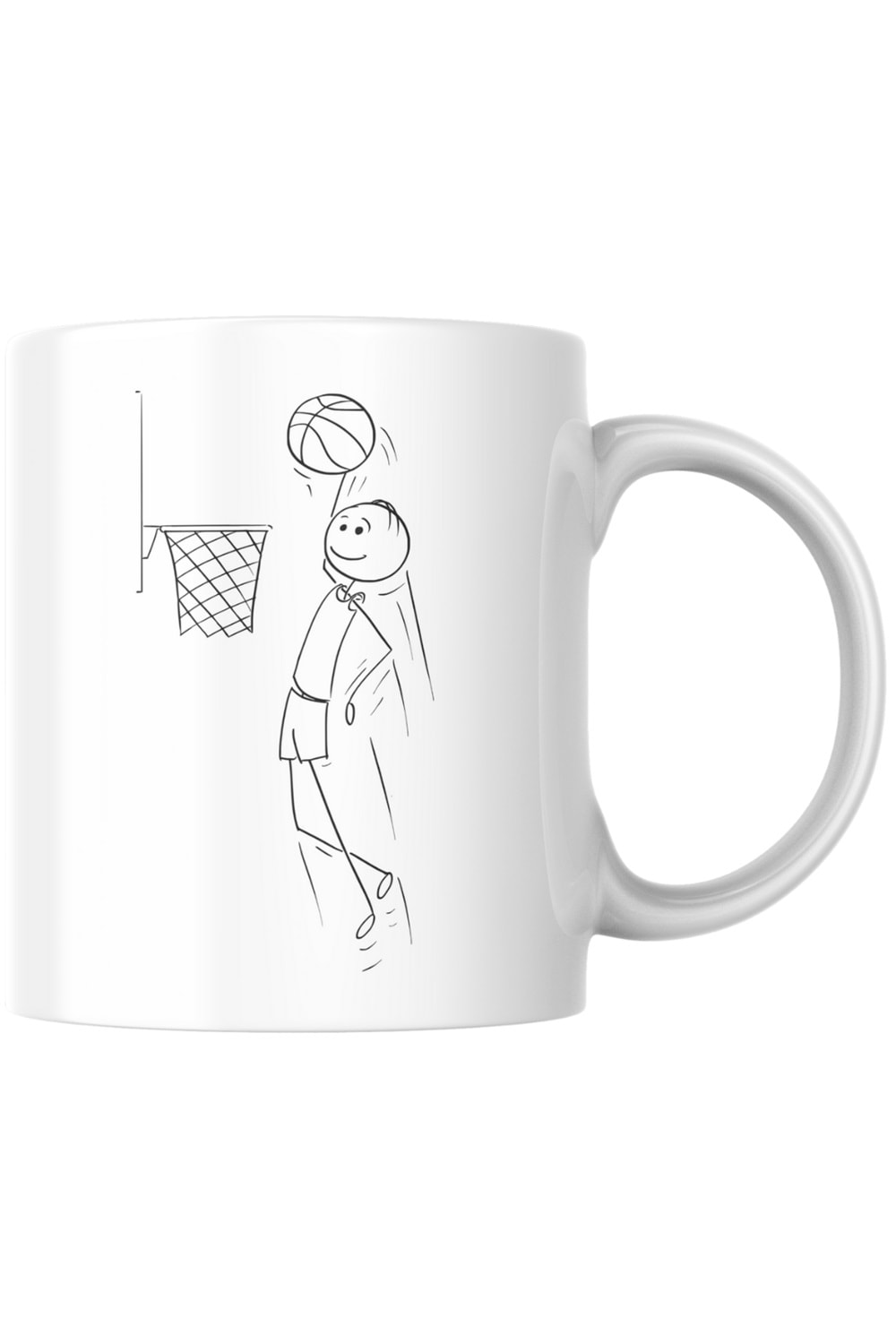 Win Ovro Premium Beyaz Porselen Hediye Kupa Bardak Çift Yön Baskı - Çizgiyle Anlat Çöp Adam Basket