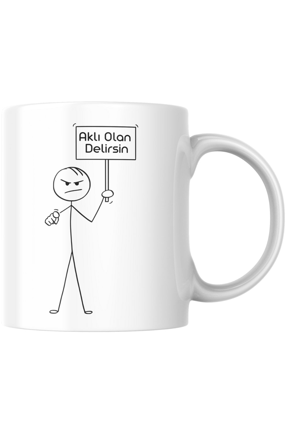 Win Ovro Premium Beyaz Porselen Hediye Kupa Bardak Çift Yön Baskı - Çizgiyle Anlat Aklı Olan Delirsin